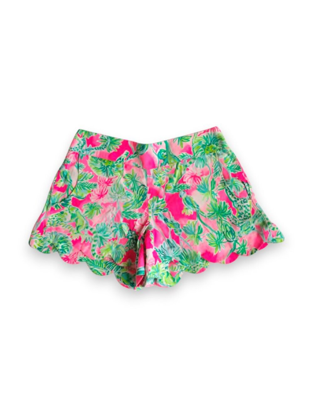 Lilly Pulitzer Dahlia Shorts XS Raz Berry Catty Shack Scalloped Hem EUC